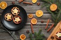 Composition with delicious tarts on wooden background