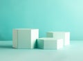 Composition of different geometric objects on pastel mint backdrop. Abstract background with hexagon shape podiums