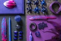 Composition with different items in purple colors