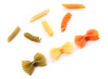 Composition of different pasta in three colors. Royalty Free Stock Photo