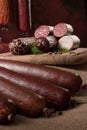 A composition of different sorts of sausages Royalty Free Stock Photo