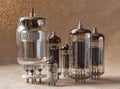Composition of different vintage electronic vacuum tubes. Royalty Free Stock Photo