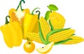 Composition of different yellow vegetables and fruits