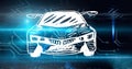 Composition of digital computer data over car drawing Royalty Free Stock Photo