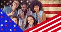 Composition of diverse group of people with thumbs up over american flag Royalty Free Stock Photo