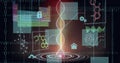 Composition of dna strand and scientific data processing on black background Royalty Free Stock Photo