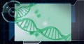 Composition of dna strand and scientific digital icon with binary coding over screen Royalty Free Stock Photo