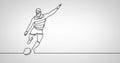 Composition of drawing line with man playing rugby on white background Royalty Free Stock Photo