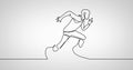 Composition of drawing line with man running on white background Royalty Free Stock Photo