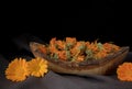 Composition of dried calendula herbs and flowers Royalty Free Stock Photo