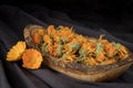 Composition of dried calendula herbs and flowers Royalty Free Stock Photo