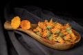 Composition of dried calendula herbs and flowers Royalty Free Stock Photo