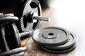 Composition of dumbbells and barbells. Royalty Free Stock Photo