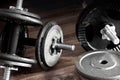 Composition of dumbbells and barbells Royalty Free Stock Photo