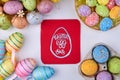 Composition of easter eggs flat lay. Royalty Free Stock Photo