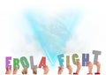 Composition of ebola fight multi coloured letters held by people with blue smoke Royalty Free Stock Photo