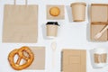 Composition of eco friendly items. Carton compostable products over white