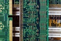 Composition with electronic components. Computer motherboard and RAM memory modules Royalty Free Stock Photo