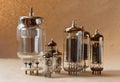 Composition of electronic vacuum tubes on kraft paper background. Royalty Free Stock Photo
