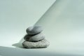 Composition empty podium material stone. Pastel green background. Beautiful background made of natural materials for