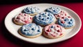 A Composition Of An Enchanting Plate Of Cookies With Red, White And Blue Icing