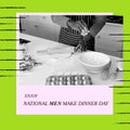 Composition of enjoy national men make dinner day text over african american man baking