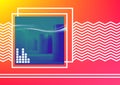Composition of eq frequency meter on blurred blue square with white zigzag lines and squares on pink Royalty Free Stock Photo