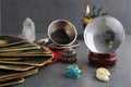 Composition of esoteric objects, used for healing and fortune-telling Royalty Free Stock Photo