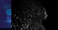 Composition of exploding human bust formed with binary coding and dna strand