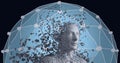 Composition of exploding human bust over globe of connections Royalty Free Stock Photo
