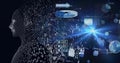 Composition of exploding human digital bust with binary coding processing and data processing Royalty Free Stock Photo