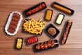 Composition of Fast food Snacks, sausage and french fries