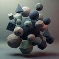 Composition featuring a cluster of various geometric solids, including spher Royalty Free Stock Photo