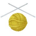 A composition featuring a green wool skein and crossed knitting needles. for various applications including crafting websites,