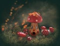 Composition with figurines of mushrooms in a fantastic magical forest Royalty Free Stock Photo