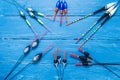 Composition of fishing floats. Composition in the form of a star. Copyspace. Royalty Free Stock Photo