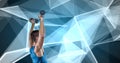 Composition of fit caucasian man exercising with dumbbells, copy space Royalty Free Stock Photo