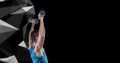Composition of fit caucasian man exercising with dumbbells, copy space Royalty Free Stock Photo