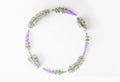 Composition of flowers. Wreath of lavender flower on a white background. Flat lay, top view, copy space Royalty Free Stock Photo