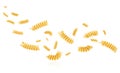 Composition of flying uncooked fusilli. High quality photo. Flying raw fusilli isolated on white background Royalty Free Stock Photo