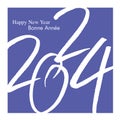 Graphic and handwritten greeting card, to wish a happy new year 2024.