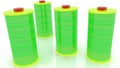 Composition of four batteries in green.3d illustration Royalty Free Stock Photo