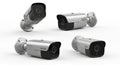 Four Security Cameras Arranged in a Composition on a White Background surveillance cctv Royalty Free Stock Photo
