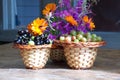 Composition of fresh berries of a black currant and gooseberry, on wood surfaces Royalty Free Stock Photo