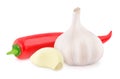 Composition with fresh garlic, chili pepper and ginger isolated on white background. Royalty Free Stock Photo