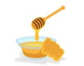 Composition with fresh honey on white background. Set of honey. Vector illustration in a flat style. Honeycomb, wooden Royalty Free Stock Photo