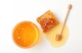 Composition with fresh honey on white background Royalty Free Stock Photo