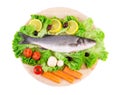 Composition of fresh seabass and vegetables.