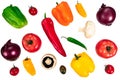 Tomatoes, peppers, mushrooms and other produce isolated on white background