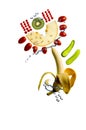 Composition of fruits healthy eating concept, creative dinosaur, vegetarianism Royalty Free Stock Photo